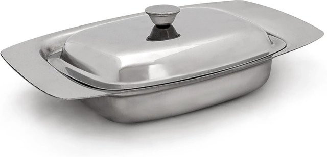 Relaxdays Butterdose aus Edelstahl in Silber mit Griff B: 19,5 cm, T: 13 cm, H: 6 cm - Bild 1