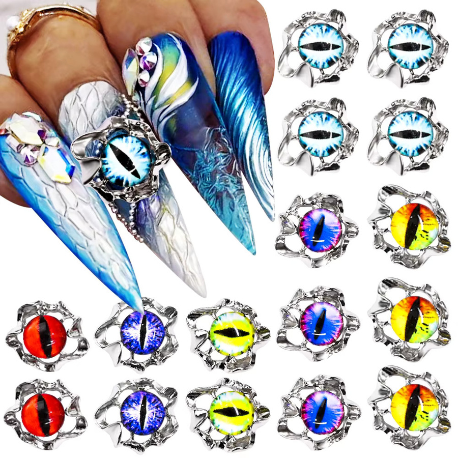 Aolly Nagel Charms Teufelsauge, 10 Stück, Blau/Gelb/Rot, Strass Metall - Bild 4