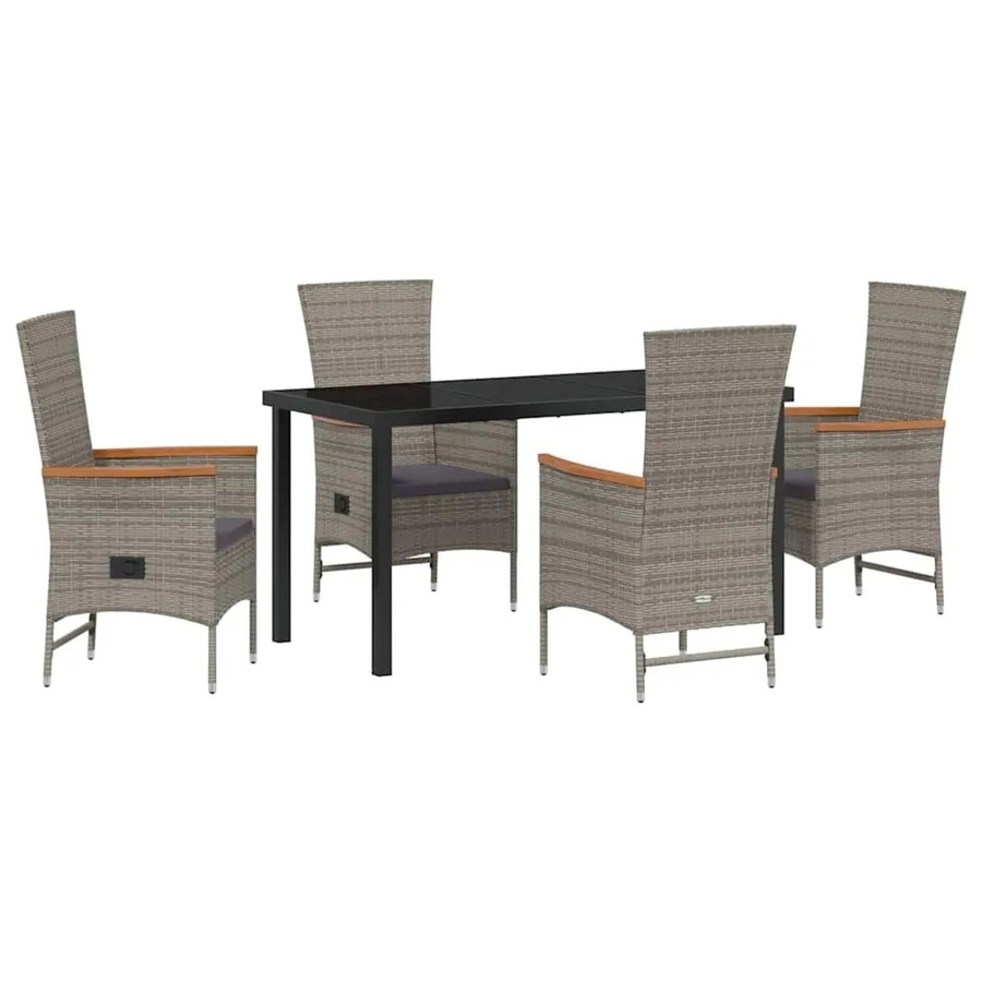vidaXL Garten Essgruppe 5-teilig aus Poly-Rattan und Akazienholz in Grau mit Glasplatte und Kissen - Bild 2