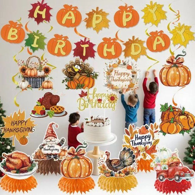 YTYIN Herbst Dekoration Banner aus Papier mit Ahornblatt und Kürbis in Multicolor für Thanksgiving und Partys - Bild 1