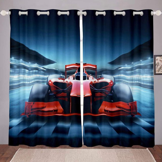 Yiran Furniture Sportwagen Vorhänge mit Grafikdruck, 2er-Set, Blau, Höhe: 166 cm, Breite: 150 cm - Bild 1