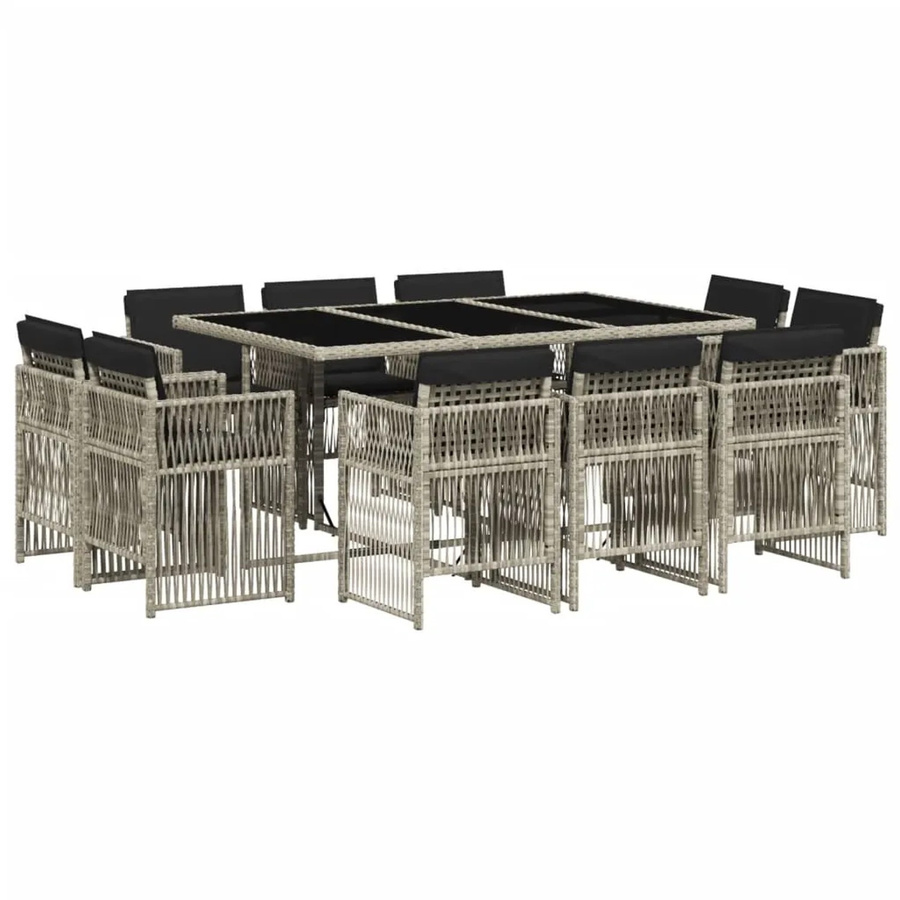 vidaXL 11-tlg Garten-Essgruppe aus Poly Rattan mit Kissen in Anthrazit und Hartglas-Tischplatte - Bild 2