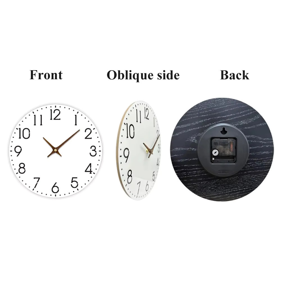 P.chuang Wanduhr aus Holz in Weiß, minimalistisches Design, geräuschloses Quarzwerk für Wohnzimmer und Schlafzimmer - Bild 3