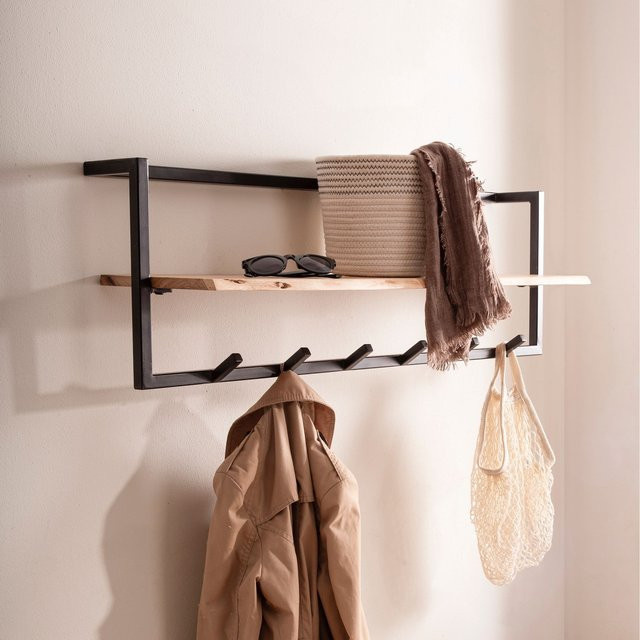 Wandgarderobe Finebuy aus Akazie Massivholz in Braun mit Metallrahmen im Industrial Design - Bild 1
