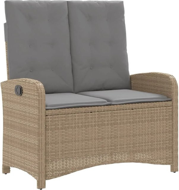 furnicato Gartenbank aus Poly Rattan mit verstellbarer Rückenlehne und Kissen in Beige, B/T/H: 110 x 59 x 93 cm - Bild 1