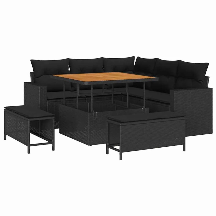 vidaXL Garten-Sofa-Set 8-teilig aus Poly-Rattan und Stahl in Schwarz mit L-Form und Sitzkissen - Bild 2