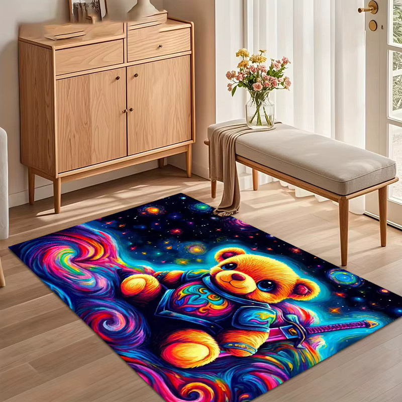 Rutschfester Neon-Bären-Teppich mit psychedelischem Galaxienmuster in Multicolour für Kinderzimmer und Spielzimmer - Bild 3