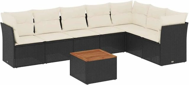 vidaXL 8-teilige Garten-Sofagarnitur in L-Form aus Poly-Rattan und pulverbeschichtetem Stahl in Schwarz-Creme mit Sitzkissen und Rückenkissen - Bild 1