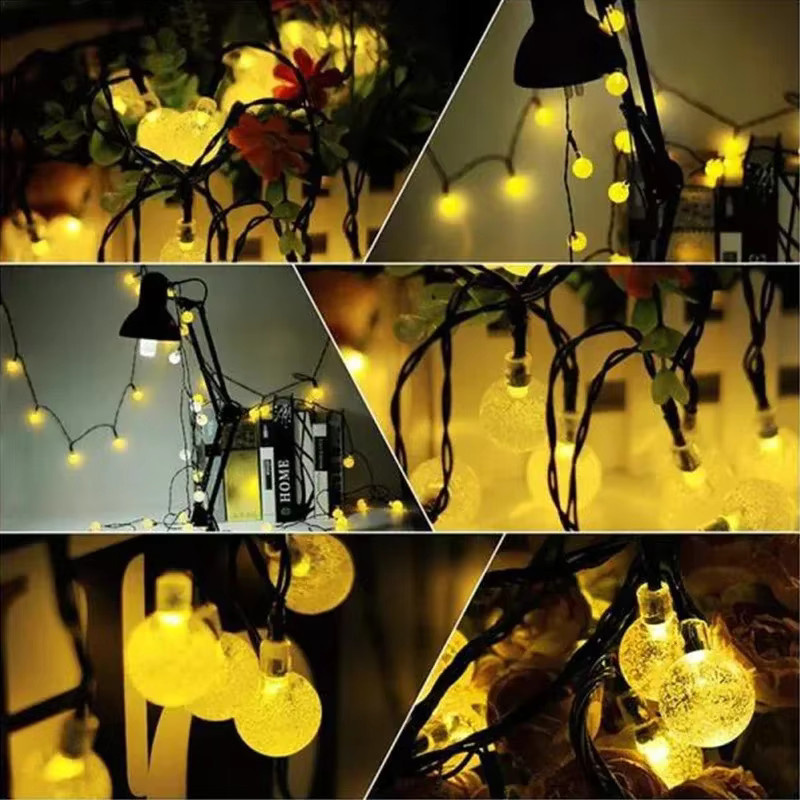 Solar LED Lichterkette Outdoor mit Kristall-Kugeln in Transparent, Wasserdichte Solar-Lichterkette für Garten, Terrasse und Party mit 8 Modi - Bild 2