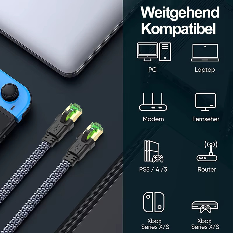 CYANMI CAT8 Ethernet LAN Kabel Set mit 40 Gbit/s und 2000 MHz für Laptop, PS5 und Router, RJ45 Anschluss - Bild 4