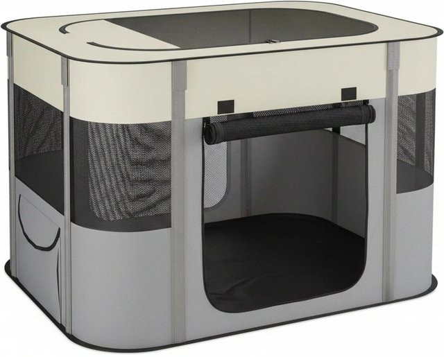 Relaxdays Welpenauslauf aus Oxford-Stoff und Fiberglas, faltbar, Schwarz Grau Beige, B/T/H: 82 x 55 x 60 cm - Bild 1
