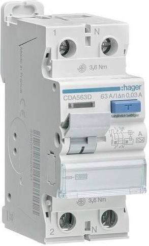 Hager FI-Schutzschalter CDA563D A 2polig 63A 0,03A 230V - Bild 1