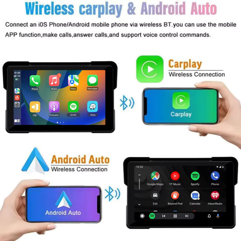 Freedconn Motorrad-Navigationssystem mit GPS, Wireless CarPlay, Android Auto und DVR, 5/7 Zoll Display, Schwarz - Bild 2