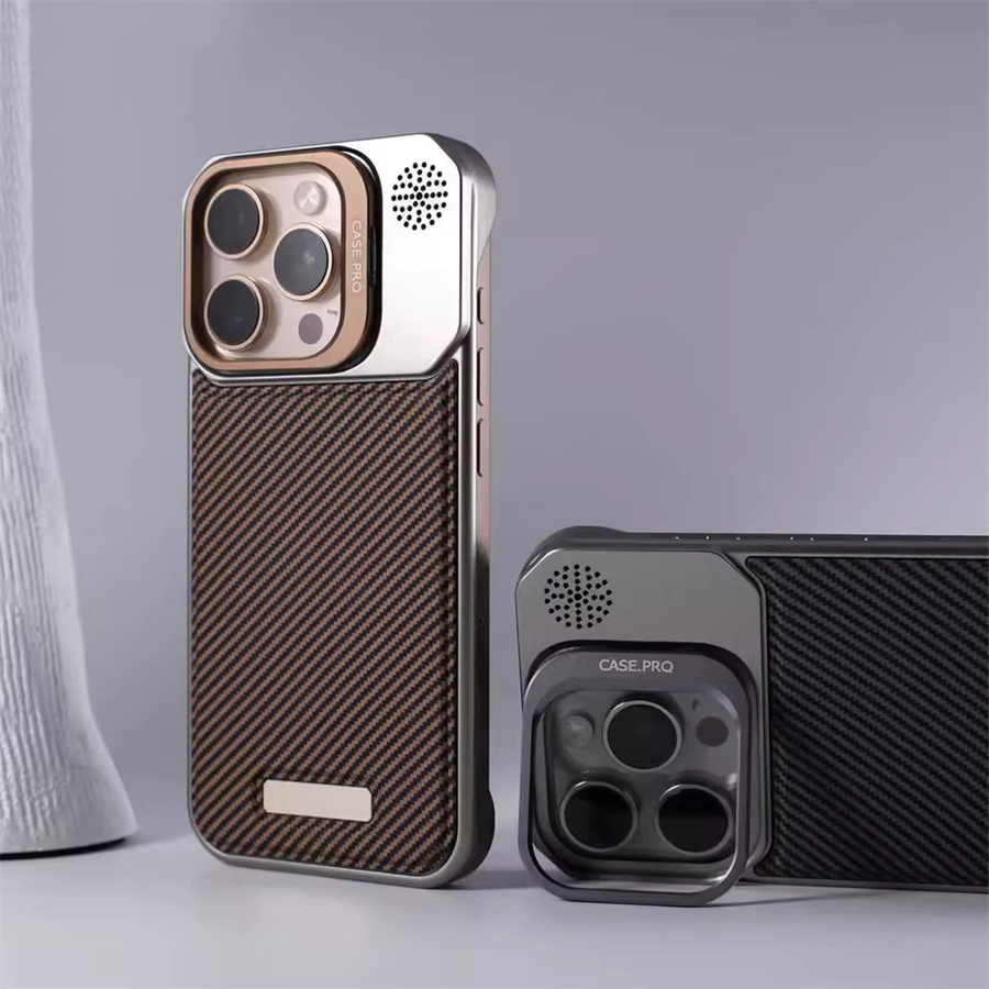 CHAOYIDIAN Slim Hülle mit Carbonfaser-Muster für iPhone 16 Pro Max 15 14 Plus 13 12 mit Objektivschutz und kabellosem Laden in Schwarz und Braun - Bild 2