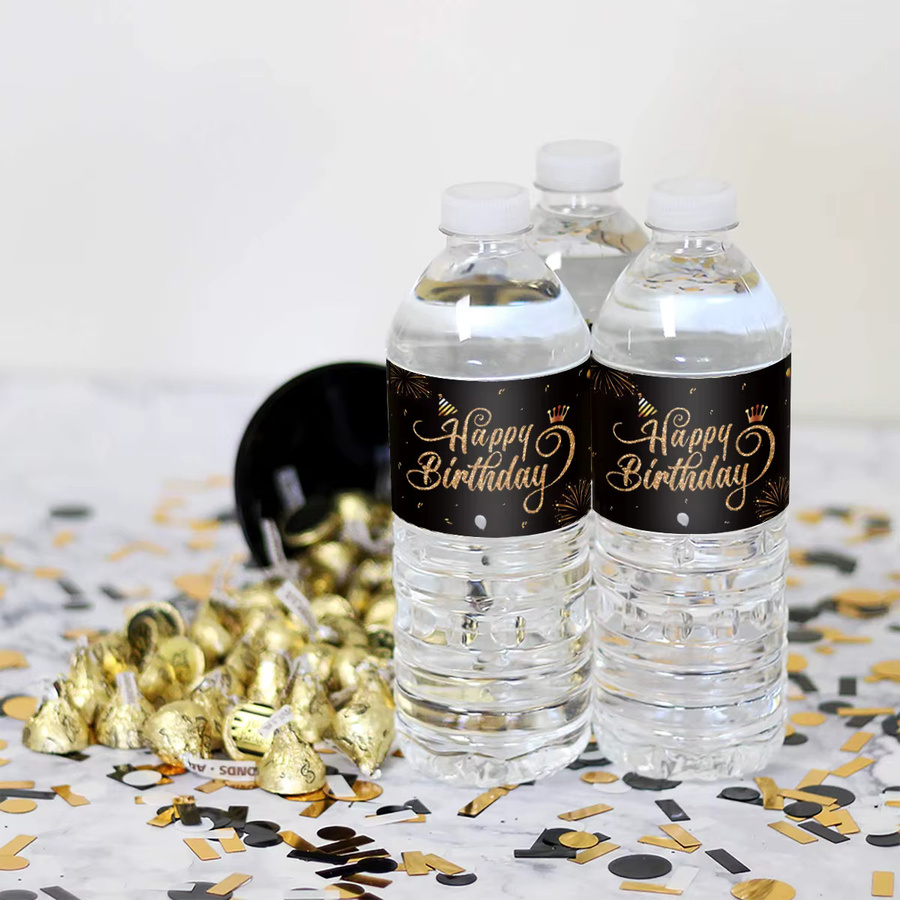 20 Stück Happy Birthday Wasserflaschenaufkleber personalisierte Etiketten in Schwarz für deine Geburtstagsparty-Dekoration - Bild 5