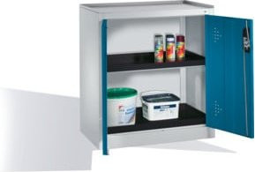 C+P Umwelt-Beistellschrank mit Drehtüren und 2 Polyethylen-Wannen, Korpus Lichtgrau, Front Lichtblau, H: 102,0 cm, B: 93,0 cm, T: 50,0 cm - Bild 1