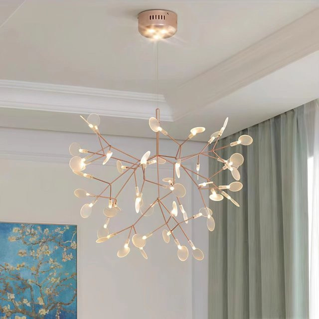 JIANKEXING LED Pendelleuchte im skandinavischen Design mit Blatt-Motiv in Gold und Weiß - Bild 1