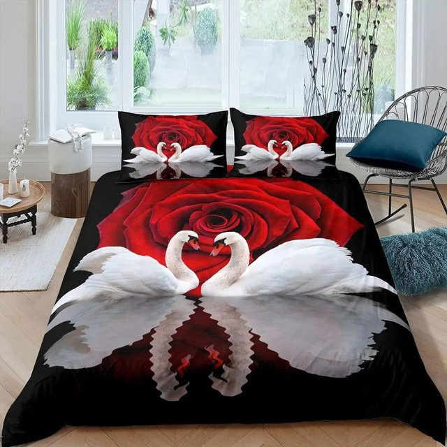 Lodestar Bettbezug mit Schwan- und Blumenmuster in Schwarz und Weiß, Mikrofaser, B/H: 70 x 133 cm - Bild 1