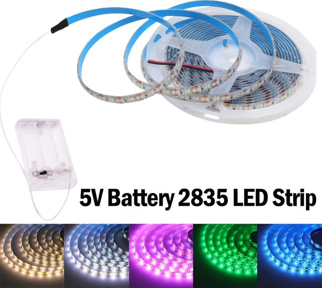 XUNATA LED-Streifenlicht SMD2835 mit 60 LEDs, 5V Batteriebetrieb, flexibles LED-Band mit Klebeband für TV-Hintergrundbeleuchtung und Schranklampe - Bild 1