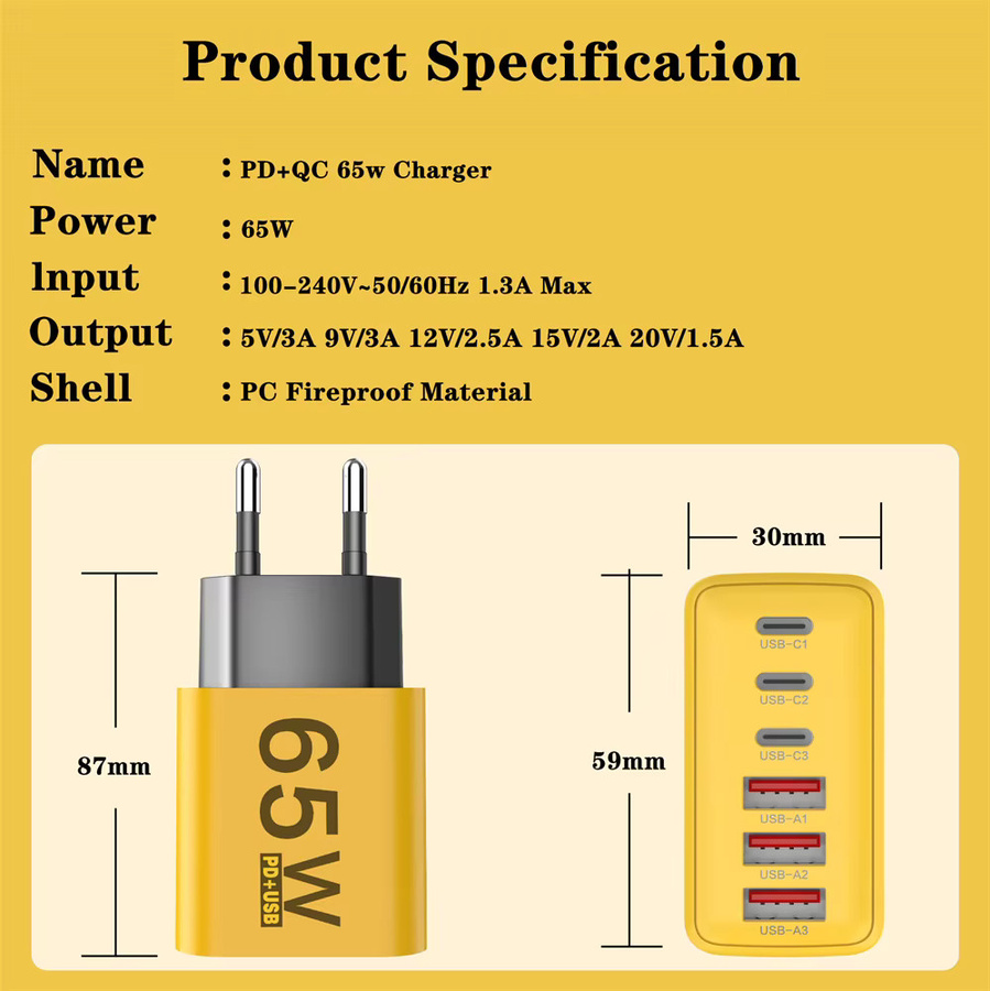 Maerknon 65W USB Typ C Multi Ports Schnellladegerät Wandadapter in Weiß - Bild 6