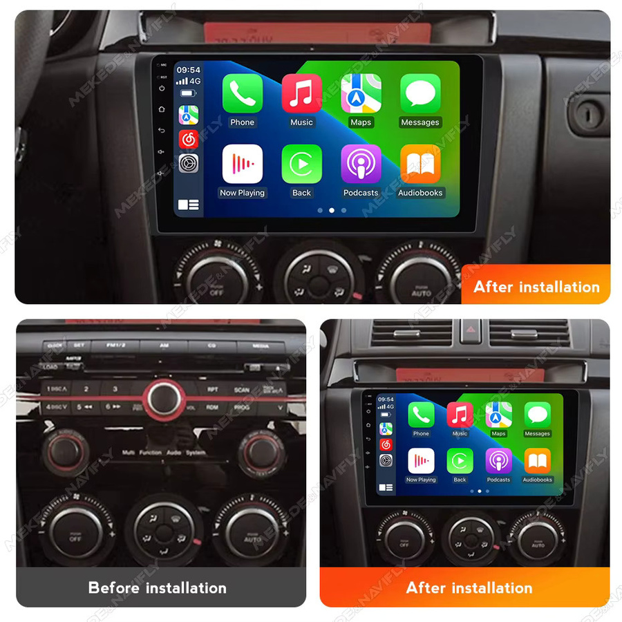 MEKEDE Android 14 Autoradio mit IPS-Bildschirm für Mazda 3 2004-2009, Kabelloses Carplay, GPS und Multimedia-Player, Farbe: Schwarz - Bild 2