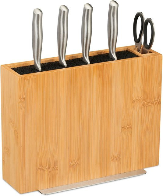 Relaxdays Messerblock aus Bambus in Natur und Braun, unbestückt und rutschhemmend, B/T/H: 30 x 23 x 12 cm - Bild 1
