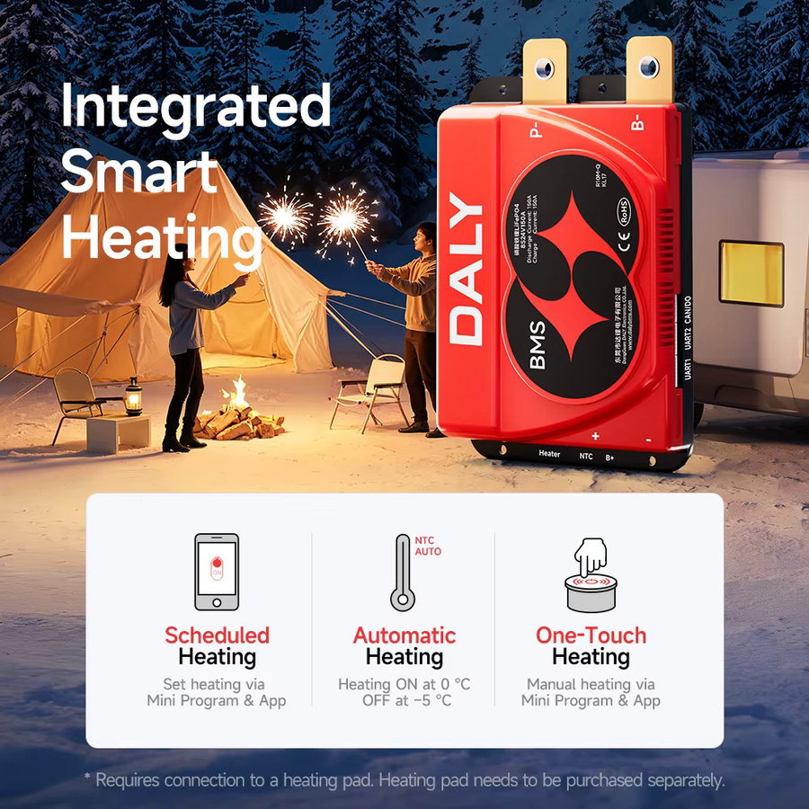 Daly Smart BMS Schutzplatine für LFP 3.2V Batterien mit Bluetooth und Heizfunktion, Farbe: Rot - Bild 4