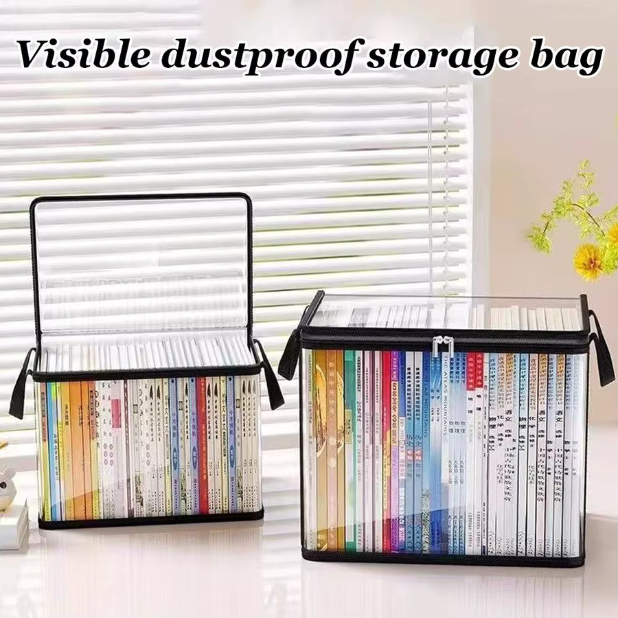 Transparente PVC-Bücher-Aufbewahrungsbox mit Griff als staubdichter und wasserdichter Organizer für Bücher, Spielzeug oder Kleidung - Bild 3
