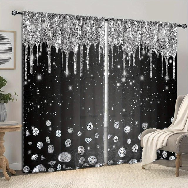 2er-Set mehrfarbig bedruckte Gardinen mit Rod Pocket von A Family Of Home Textiles, moderne Dekoration für Wohnzimmer, Küche oder Schlafzimmer, B: 50 cm, H: 130 cm - Bild 1
