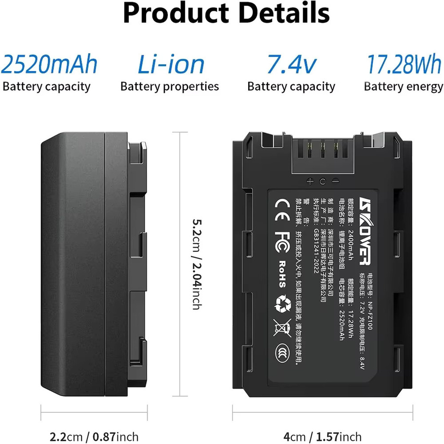 Sony NP-FZ100 Akku mit Doppelladegerät für Kameras in Schwarz, 2520mAh - Bild 4