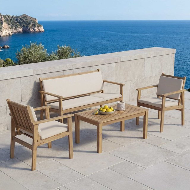 MCW Garten-Garnitur MCW-O19 Lounge-Set aus Akazienholz mit beigen Kissen - Bild 1