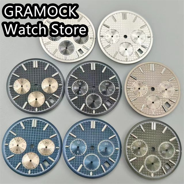 Gramock Zifferblatt Zeiger Set, grün leuchtend, für VK63 Quarz Werk, 31,5 mm - Bild 1