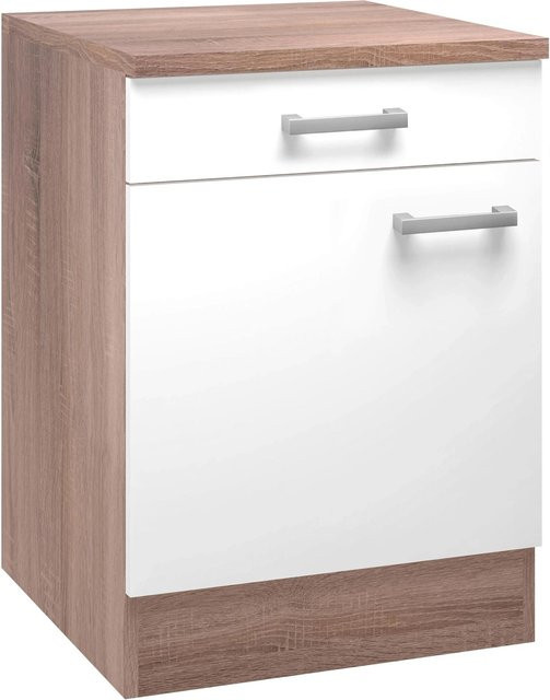 Based Küchenunterschrank Lexa Weiss/Eiche mit Scharniertüren, B/T/H: 60 x 60 x 85 cm - Bild 1