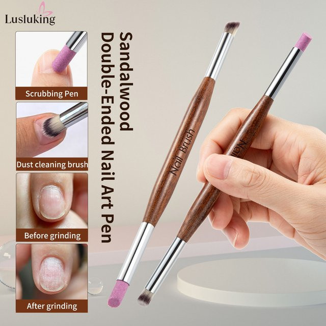 LUSLUKING Nagelpinsel 2-in-1 mit Holzgriff und Quarz Schleifkopf, Unisex - Bild 1