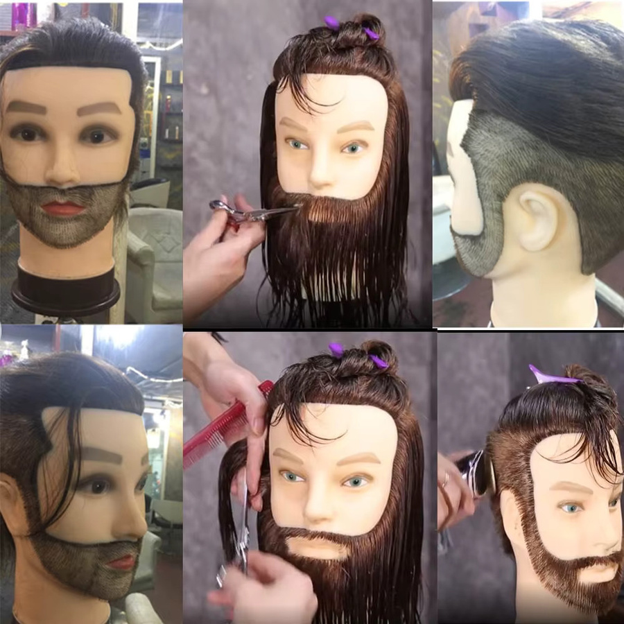 Simnient Übungskopf mit Echthaar und Bart, Herren, für Haarstyling - Bild 2