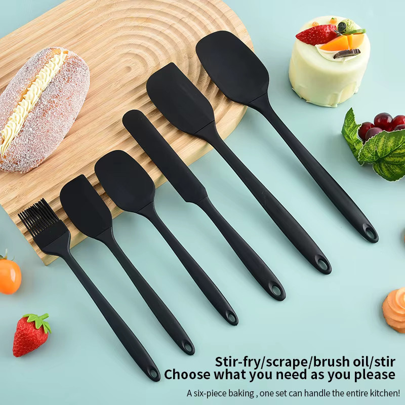 BAFENGS 6-teiliges Silikon-Küchenutensilien Set in Schwarz mit Spateln und Ölpinsel - Bild 4