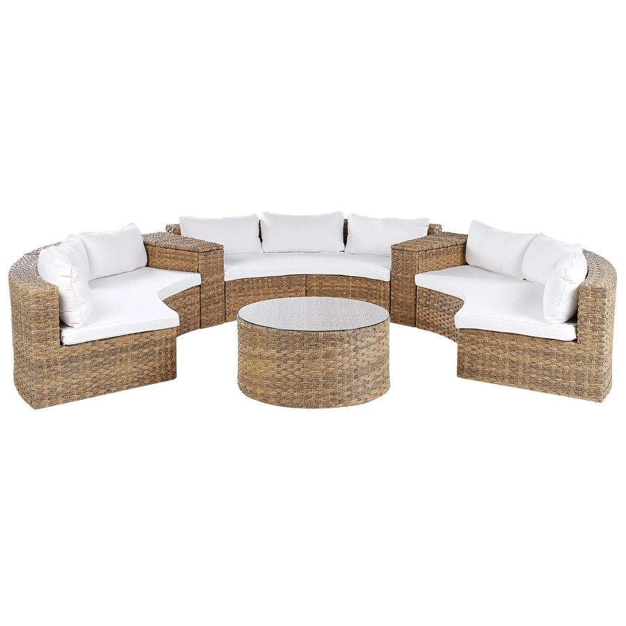 Beliani Lounge Set SEVERO aus Polyrattan in Goldbraun mit 3-Sitzer Sofa, Sessel, Couchtisch und Kissen in U-Form - Bild 2