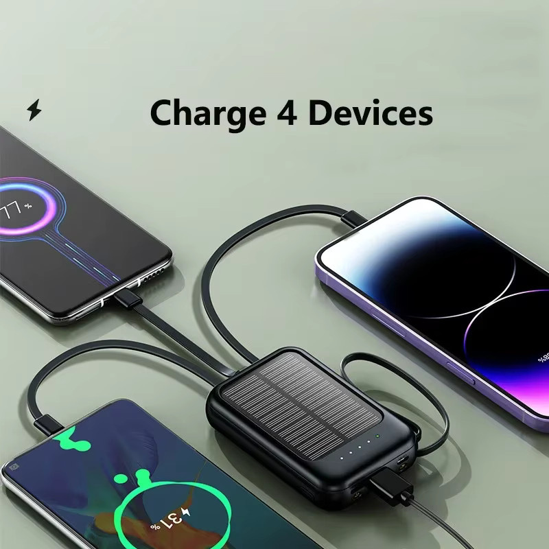 Lenovo Solar-Powerbank mit 50000 mAh und integrierten Kabeln in Schwarz - Bild 4