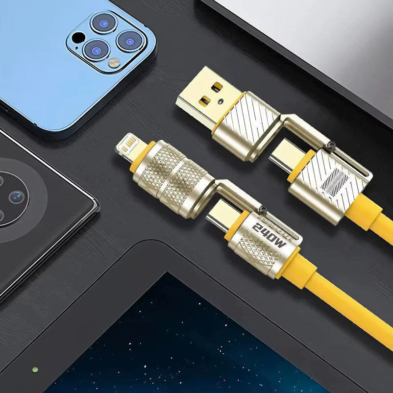 VIKEFON 4-in-1 Schnelllade-Datenkabel Typ C auf Typ C, 240 W, Zinklegierung, Gelb - Bild 3