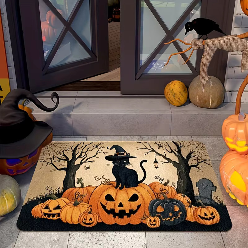 VIKAMA Halloween Fußmatte mit schwarzer Katze und Kürbis, Schwarz und Mehrfarbig, B/T: 60 x 40 cm - Bild 2