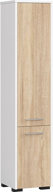 AKORD FIN Badezimmermöbel in Weiß und Eiche Sonoma Matt mit 2 Türen und 5 Regalen, B/T/H: 30 x 30 x 140 cm - Bild 1