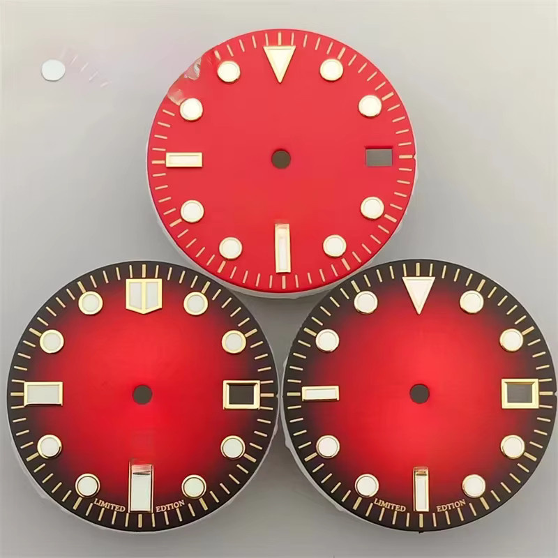 GRAMOCK Zifferblatt, 29 mm, rotes Zifferblatt, grünes Leuchtzifferblatt, passend für NH35-Uhrwerk - Bild 2