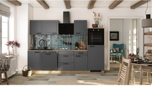 Flex-Well Exclusiv Küche Romeo in Landhausoptik, Anthrazit matt, B: 280 cm, H: 85 cm, T: 60 cm - Bild 1