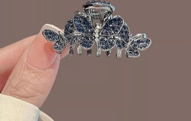 Haarklammern Schmetterling, Blauer Strass, Damen, Mädchen - Bild 1