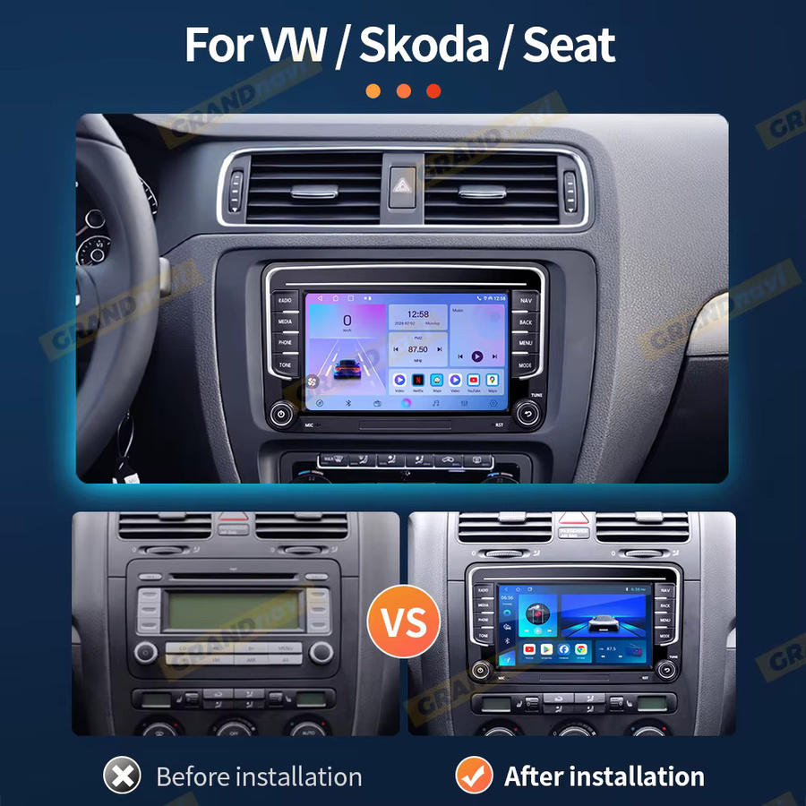 GRANDNAvi Android 13 Autoradio mit GPS für VW Volkswagen Skoda Octavia Golf 5 6 Touran Passat B6 Polo Jetta, 2Din Multimedia Player, Schwarz - Bild 2