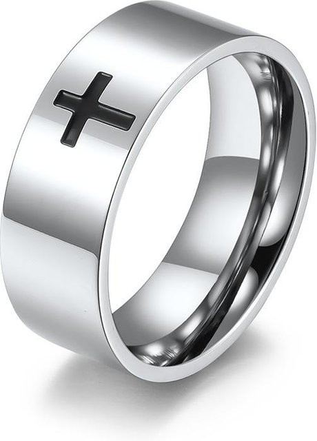 YIRAN Edelstahlring, Schwarz, Kreuz, Unisex - Bild 1