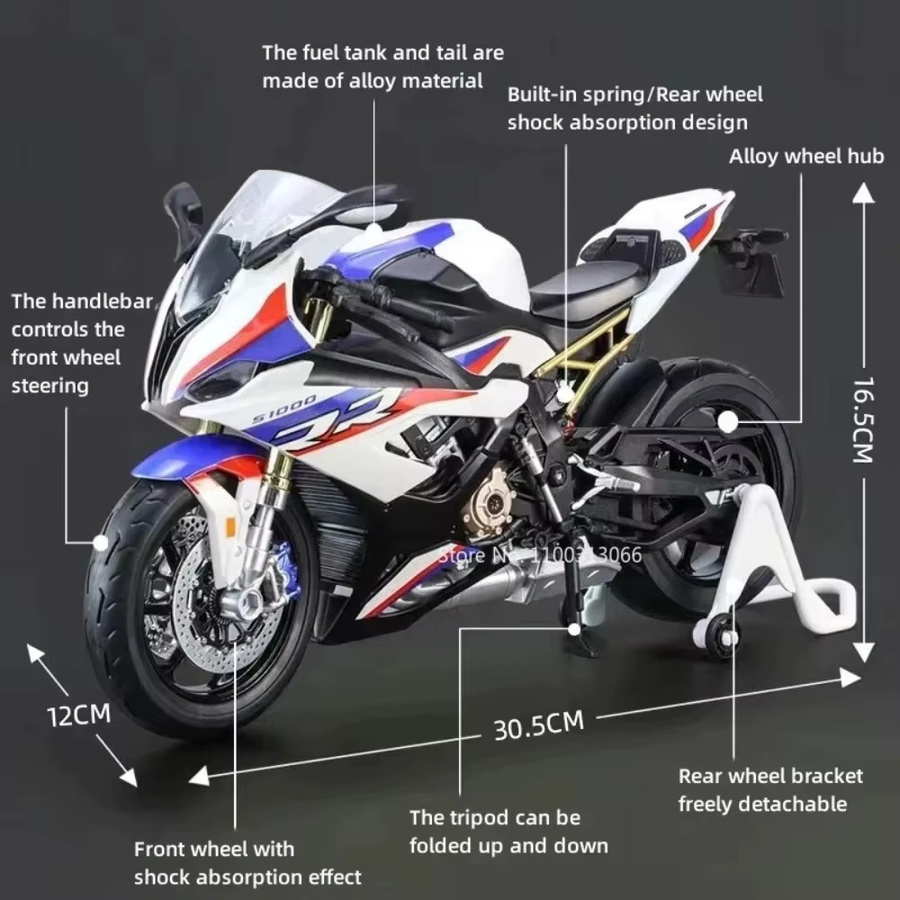 MAKEDA S1000 R1250 GS Motorräder, Spielzeugautos, Maßstab 1:9, Metall, Gummi - Bild 2