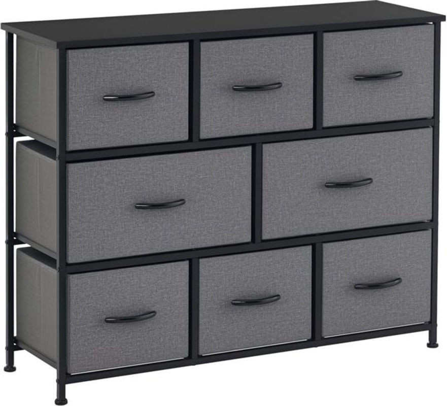 HOMCOM Wäschekommode mit 8 Schubladen aus Stoff und Metallgestell in Schwarz oder Grau, Modern-Design für dein Schlafzimmer, B/T/H: 100 x 30 x 78,5 cm - Bild 1