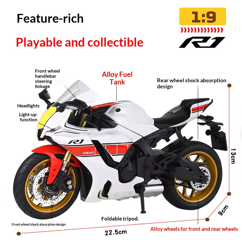 Maisto Yamaha R1 Motorradmodell, 1:9, Metall, Schwarz - Bild 3