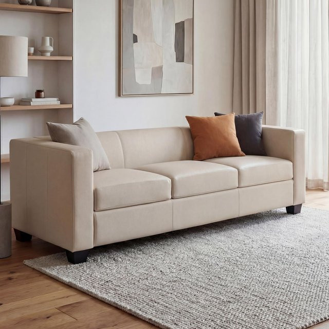 MCW 3er Sofa Lille aus Leder in Beige mit Massivholzrahmen im modernen Lounge-Stil, Breite: 191 cm, Höhe: 75 cm, Tiefe: 75 cm - Bild 1